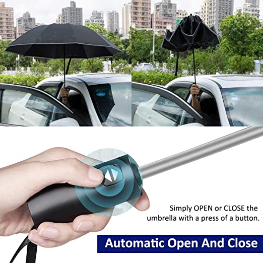 windproof umbrella with reflective stripe , automatic compact umbrella, 10 ribs travel folding umbrella