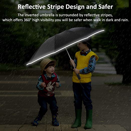 windproof umbrella with reflective stripe , automatic compact umbrella, 10 ribs travel folding umbrella